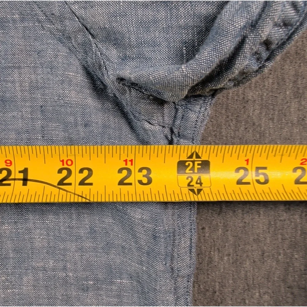 Y2K Linen Chambray Shirt Banana Republic Soft Wash Mens L Blue Casual Button LS